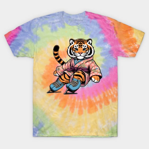 Ice skating Bengal tiger T-Shirt by Japanese Fever